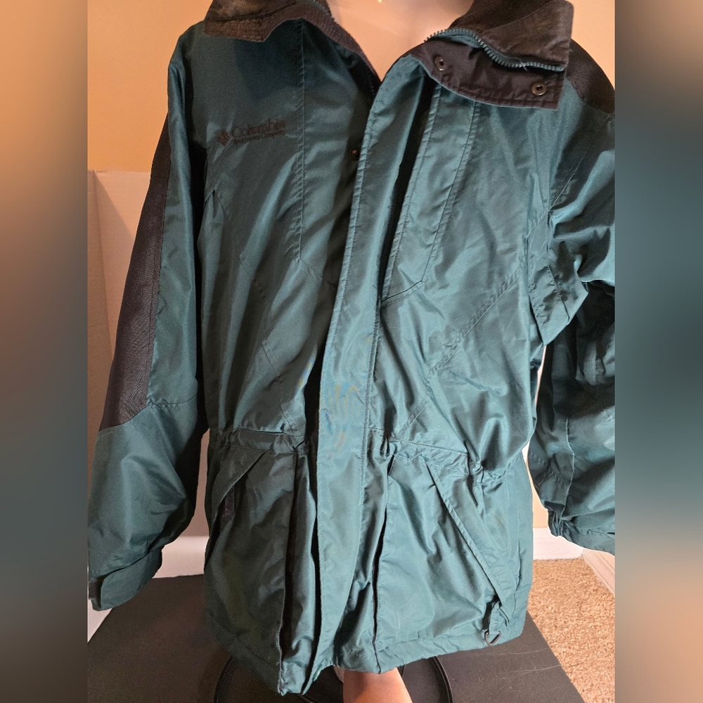 Columbia Mens M Double Whammy Green and Black Jacket Nylon Shell Fleece